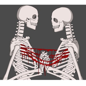 Carte postale - Art print - Squelettes amoureux - Format A4 - Affiche murale