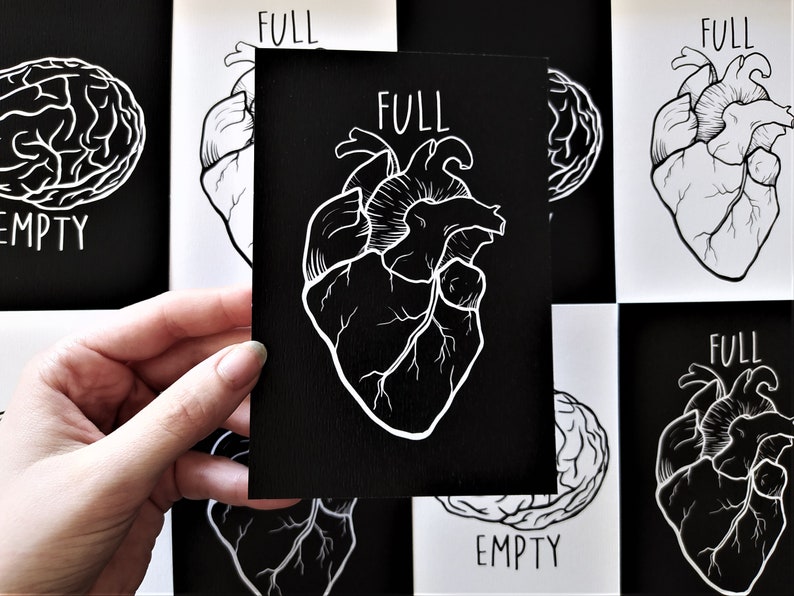 Art Print Full Heart Illustrations Empty Brain Postcard Size A4 Size Wall Poster image 4