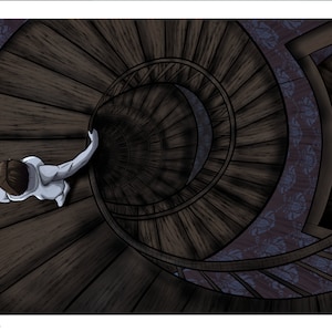 Art Print - Illustrations de la femme dans l'escalier sans fin - Format de carte postale - Format A4 - Affiche murale