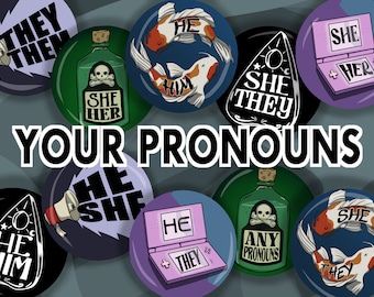 Badges boutons Pronoms - Pronoun - They/Them - He/They - She/They - He/Him - She/Her !