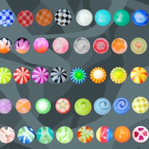 Bille pour piercing de 1,2 millimètre et de 1,6 millimètre en forme de boules colorées - Fiche 2/2