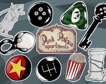 Stickers - Inspired by the world of Coraline // key, button, popcorn, ring, mouse / 10 designs