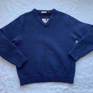 6-8 Years / Dusty Navy Blue Felted Merino Wool V Neck sweater