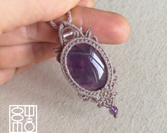 Amethyst macrame necklace, amethyst pendant, macrame with stone, macrame jewelry