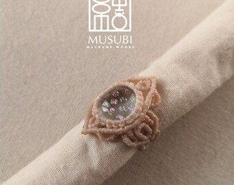 Macrame ring with dichroic glass dots, ring with stone, macrame ring, macrame jewelry