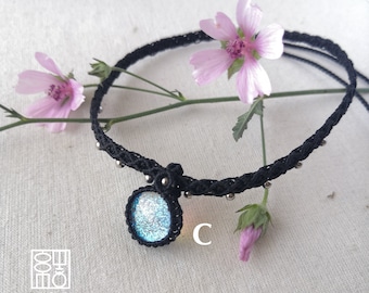 Macrame dichroic choker, macrame choker, dichroic macrame necklace, black choker, macrame jewelry, macrame with stone