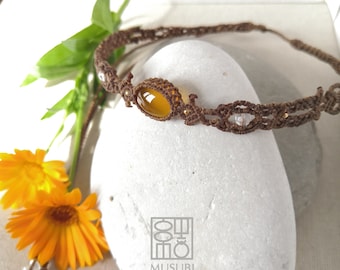 Carcedonio gelber Makramee Choker, Makramee Choker, Carcedonio gelbe Makramee Halskette, Kopfkette, Makramee Schmuck, Makramee mit Stein