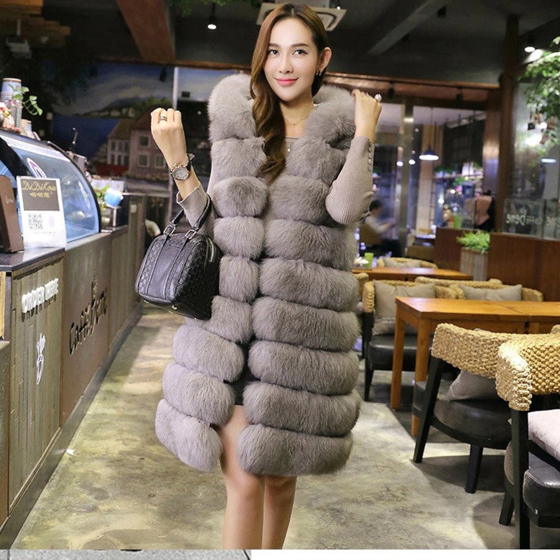 Long Fur Vest Winter Women Luxury Faux Fox Fur Vest Furry Slim Etsy