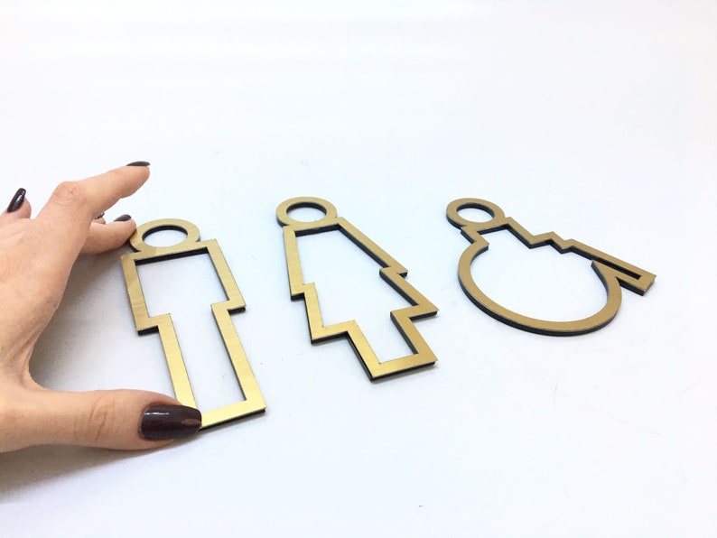 Elegant gold stainless steel disabled icon directional sign, perfect for restrooms, offices, and public areas.