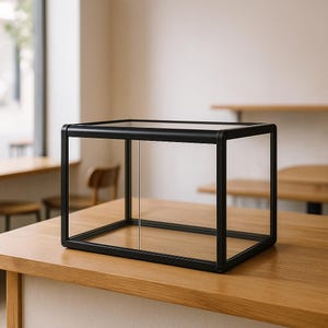 Modern Black Metal Glass Display Case for Pastries and Baked Goods, Countertop Bakery Display Stand for Cafes, Coffee Shops & Restaurant