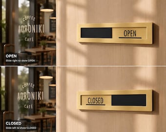Gold Stainless Steel SlidingOpen/Closed and more Sign