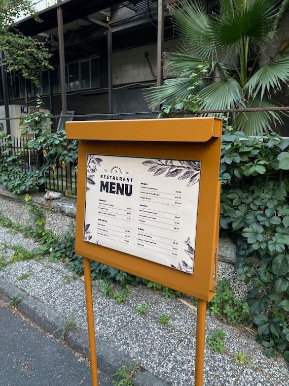 Tableau De Menu Portatif A3 Sur Pied - Double Face, Surface Pour Craie, Style Bois Acajou - 3
