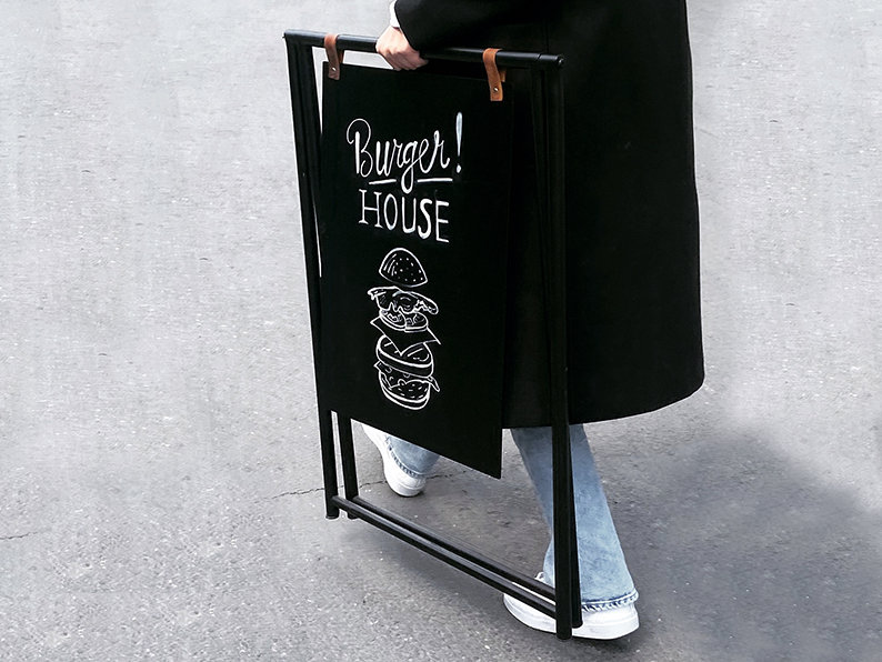 A Frame Sign with Long Board including printed logo or blank