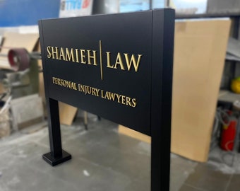 Upright standing post sign with gold wording or company logo for outdoor use