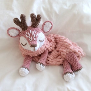 Crochet Fawn Pajama Bag. Amigurumi deer for baby girl. Super soft plush forest stuffed  animal for nursery or playroom decor. Unique gift.