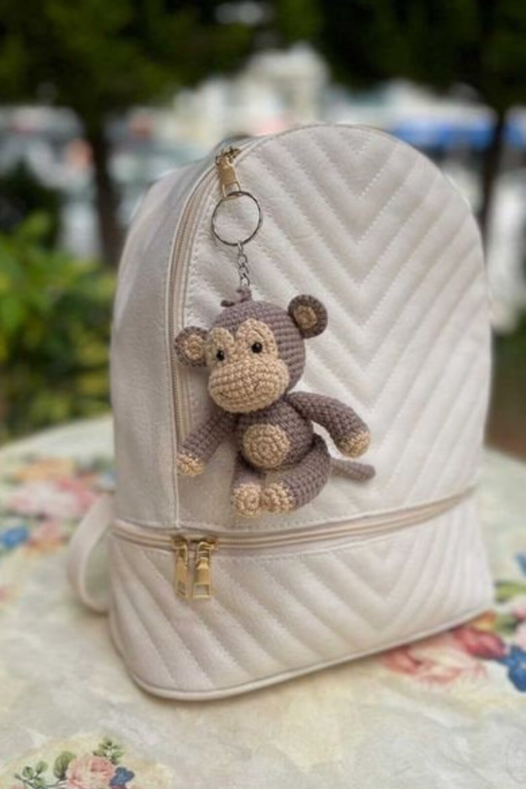 Crochet Monkey Keychain. Amigurumi Stuffed Jungle Animals for Children