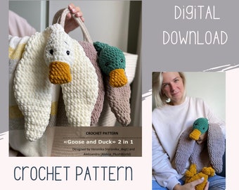 2in1 Crochet Mallard Duck | Goose PATTERN. Amigurumi Plush lovey PDF download. Baby comforter. Crochet Stuffed Animal Snuggler pattern.