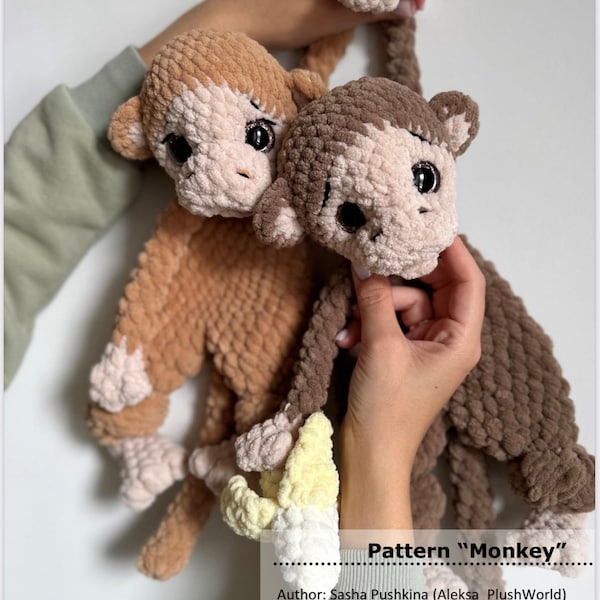 CROCHET PATTERN Monkey Baby Comforter. PDF download tutorial. Monkey lovey. Plush stuffed jungle animal.