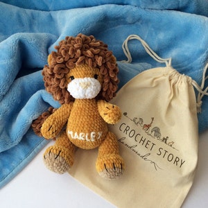 Personalized baby Leo gift. Safari baby shower gift. Mustard color Lion plushie. Baby keepsake. Lion soft stuffed toy.