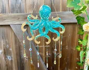 Octopus, Crystal Suncatcher, Window Hanger, Home Decor, Natural Stone