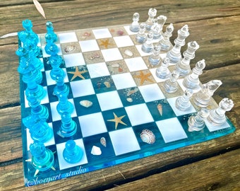 Ocean Chess Board Set, Chess Board Set, Checkers Board Set, Resin Chess Board