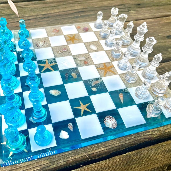 Ocean Chess Board Set, Chess Board Set, Checkers Board Set, Resin Chess Board