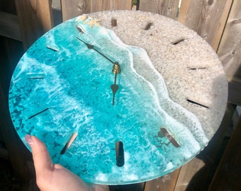Ocean Clock, Handmade Resin Clock, Beach Clocks, House Warming Gift, Turtle