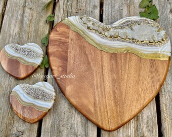 Geode Cheese Board, Crystal Heart Serving Board, Personalized Laser Engraving, Valentines Day Gift