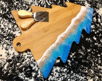 Ocean Cheese Board, Personalized Laser Engraving, Thanksgiving Gift, Christmas Tree