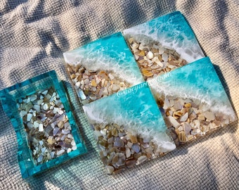 Ocean Coaster Set, Shell Resin Coaster, House Warming Gift, Christmas Gift