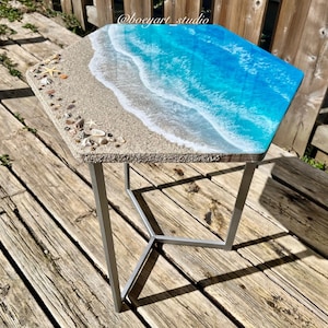 Ocean Hexagon End Table, Nightstand, Coffee Table, Home Decoration, Thanksgivings Gift