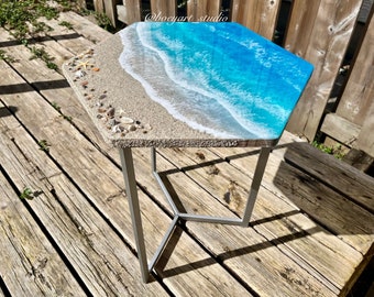 Ocean Hexagon End Table, Nightstand, Coffee Table, Home Decoration, Thanksgivings Gift