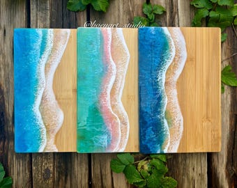 Small Ocean Serving Board, Personalized Laser Engraving, Made-to-Order, Ice Blue