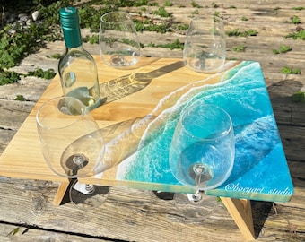 Wine Picnic tabel, Ocean Cheese Board, Folding Snack Tray, Made-to-Order