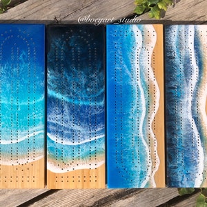 Ocean Cribbage Board, 2 or 3 players, Made to Order, Handmade Gaming Set, Christmas Gift