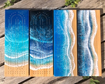 Ocean Cribbage Board, 2 or 3 players, Made to Order, Handmade Gaming Set, Christmas Gift