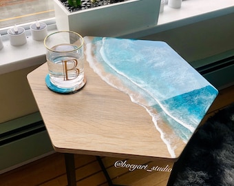 Ocean Hexagon End Table, Nightstand, Coffee Table, Home Decoration, Thanksgivings Gift