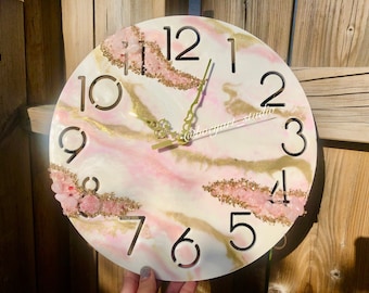 Pink Galaxy Clock, Handmade Resin Clock, Crystal Clocks, House Warming Gift