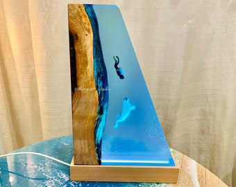 Ocean Light, Handmade Resin Table Light, Whale Light, House Warming Gift