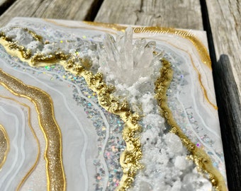 Luxury Crystal Wall Art, Geode Wall Art, Natural Crystal Resin Art, Housewarming Gift