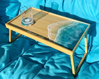 Ocean - 20.5”x11.5” Beach Bed Tray - Handpaint Resin Art - Breakfast in Bed