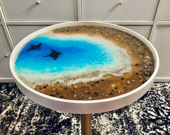 Ocean Table, Manta in Ocean, Nightstand, Coffee Table, Home Decoration, Thanksgivings Gift