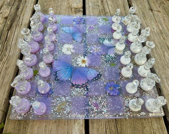 Floard Chess Board, Flower Chess Board Set, Butterfly Chess Board, Made to Order