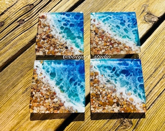 Ocean Coaster Set, Shell Resin Coaster, House Warming Gift, Christmas Gift