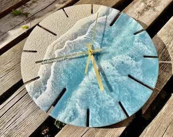 12” Ocean Clock, Handmade Resin Clock, Beach Clocks, House Warming Gift, Made to order