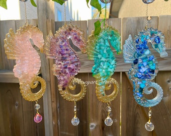 Ocean Crystal Suncatcher, Seahorse Window Hanger, Geode Suncatcher