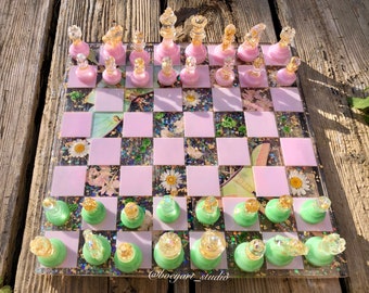 Floard Chess Board, Flower Chess Board Set, Butterfly Chess Board, Made to Order