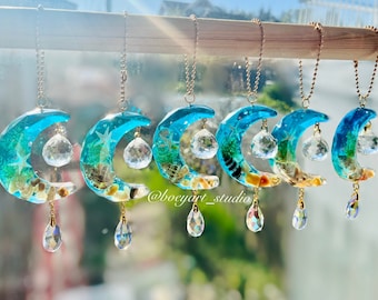 Crystal Car Charms, Ocean Suncatcher, Mooncatcher, Floral Car Decor
