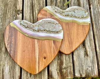 Geode Cheese Board, Crystal Heart Serving Board, Personalized Laser Engraving, Valentines Day Gift