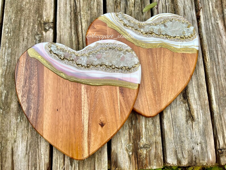 Geode Cheese Board, Crystal Heart Serving Board, Personalized Laser ...